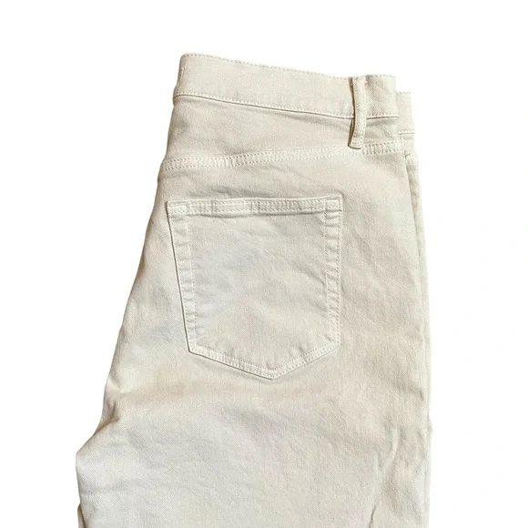 LOFT Cream High Rise Straight Leg Jeans Raw Hem Cropped Size 6 - Picture 7 of 12